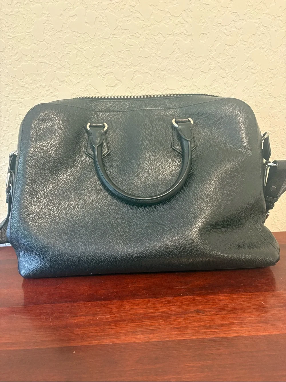 Polo by Ralph Lauren Black Pebbled Leather Briefcase with Shoulder Strap